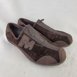 Merrell Arabesque Espresso Brown Suede Leather Zipper Slip On Shoes 7.5